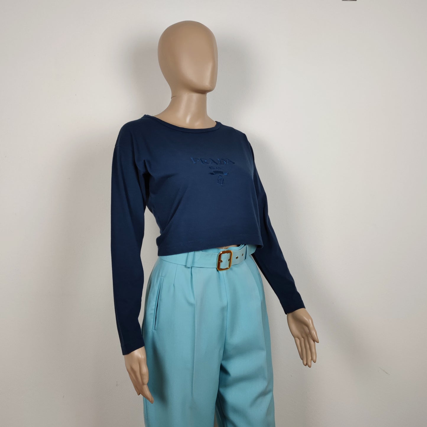 maglia Prada manica lunga in cotone blu