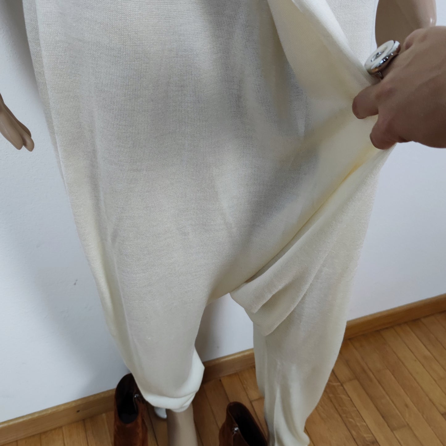 Pantaloni morbidi Stefanel seta e cotone bianco panna