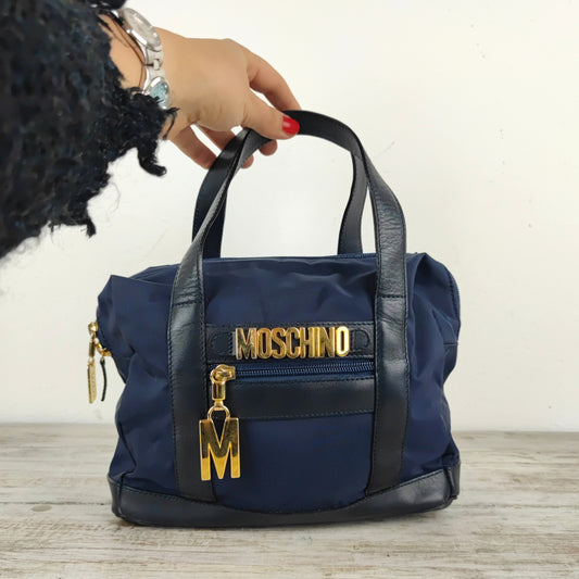 Borsa bauletto vintage Moschino nylon blu