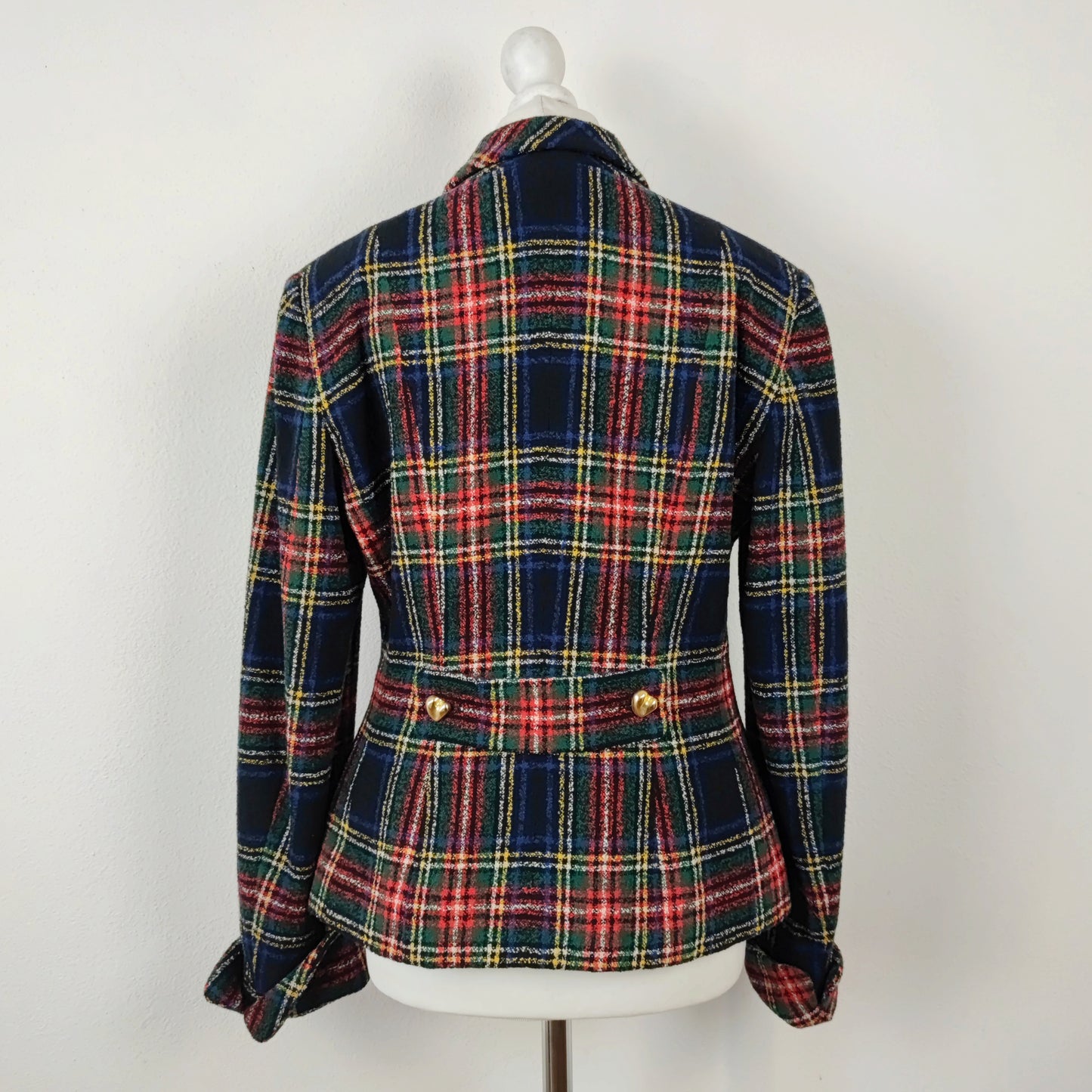 Blazer Moschino couture tartan bottoni cuore oro