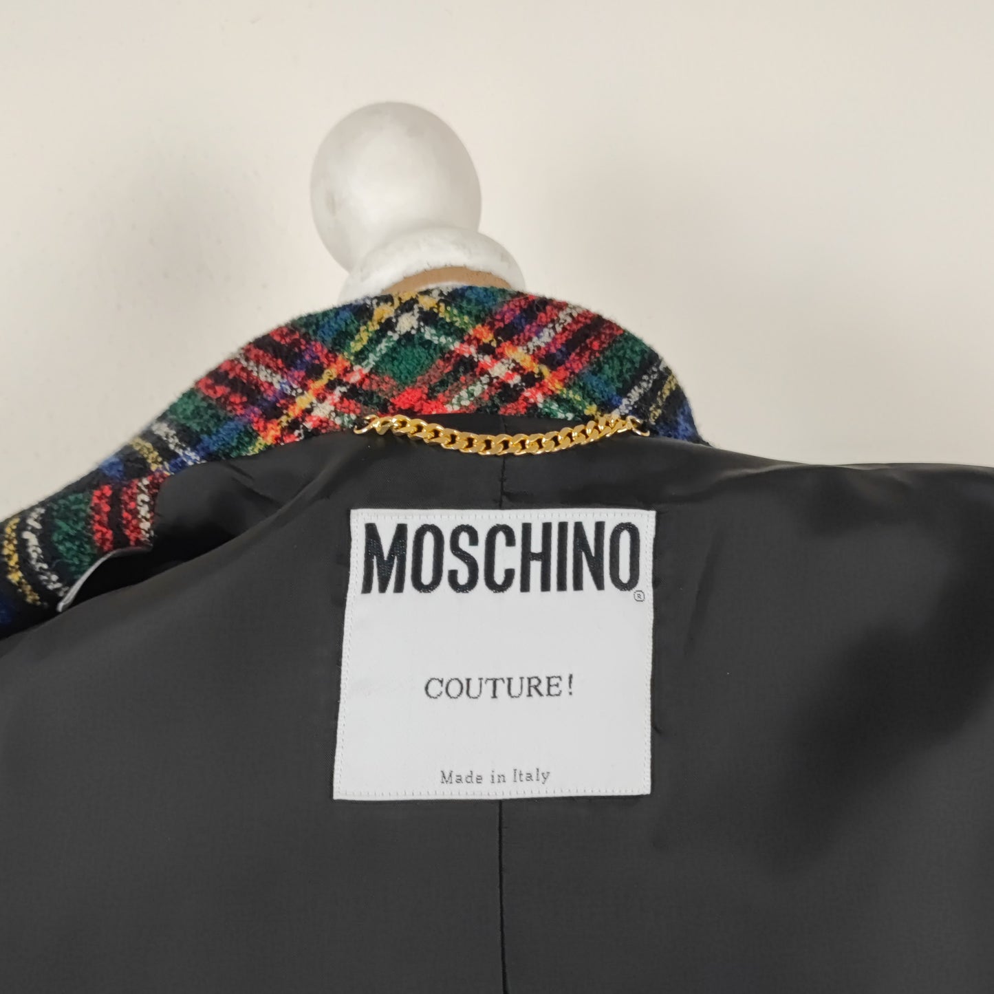 Blazer Moschino couture tartan bottoni cuore oro