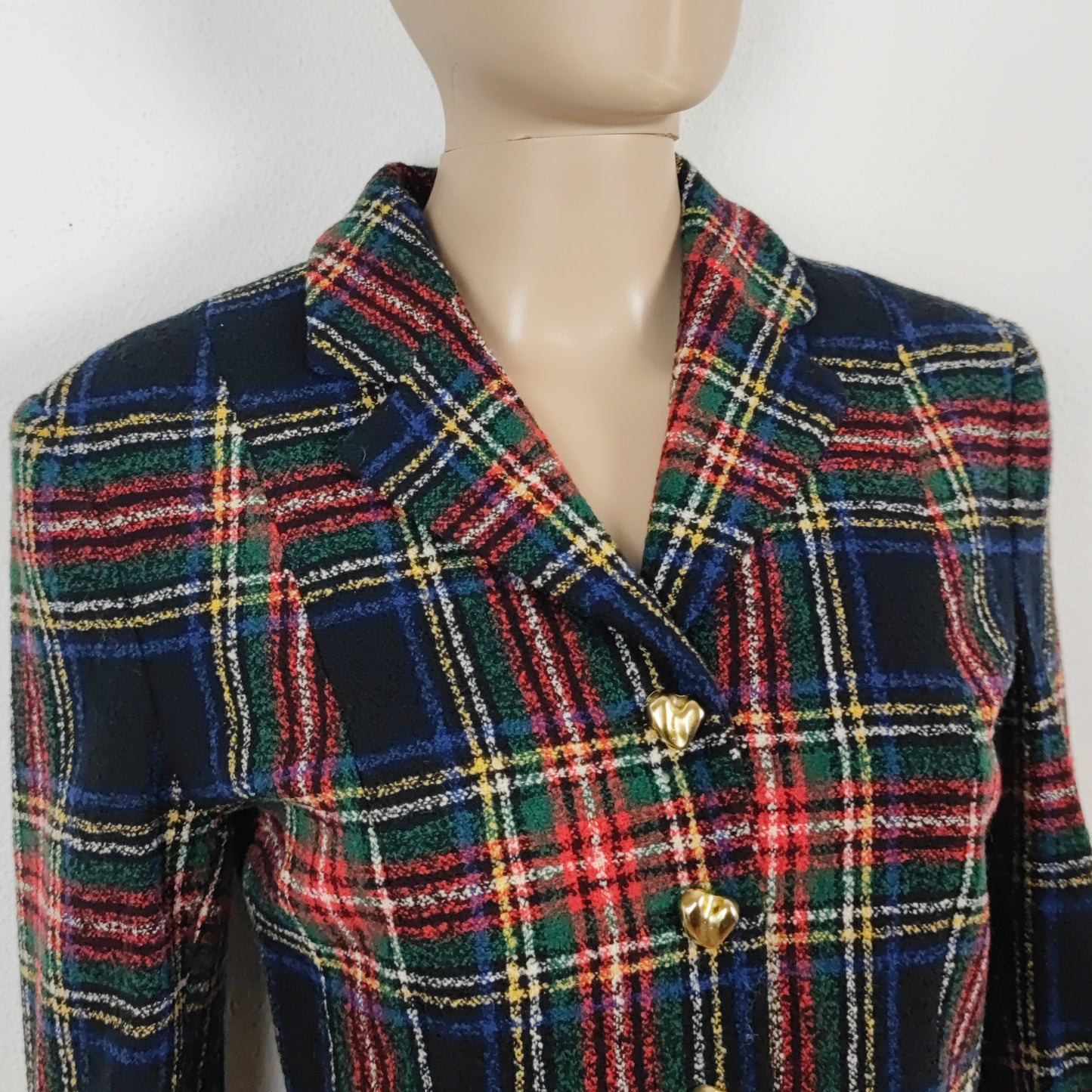 Blazer Moschino couture tartan bottoni cuore oro