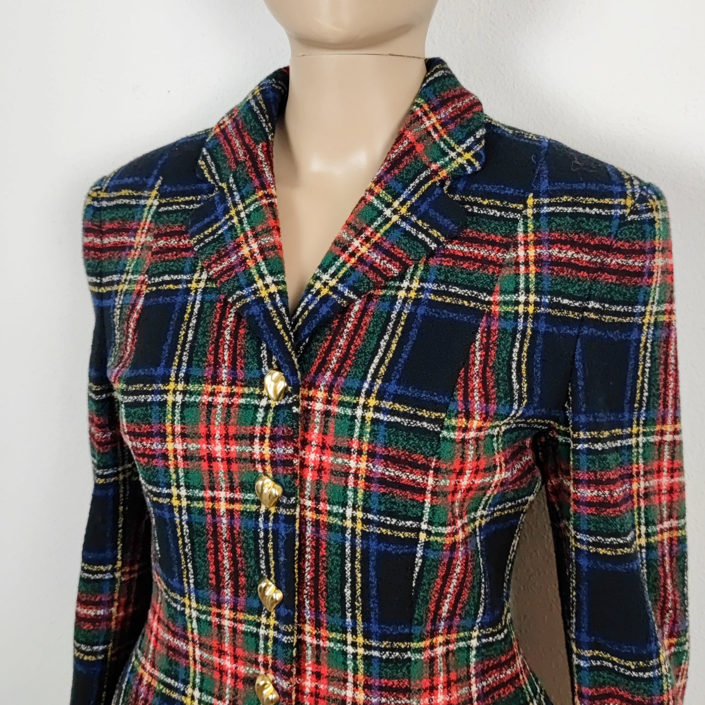 Blazer Moschino couture tartan bottoni cuore oro