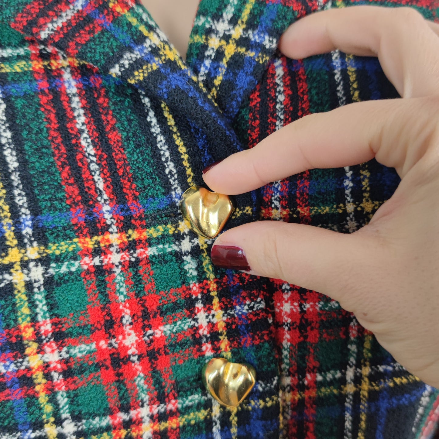 Blazer Moschino couture tartan bottoni cuore oro