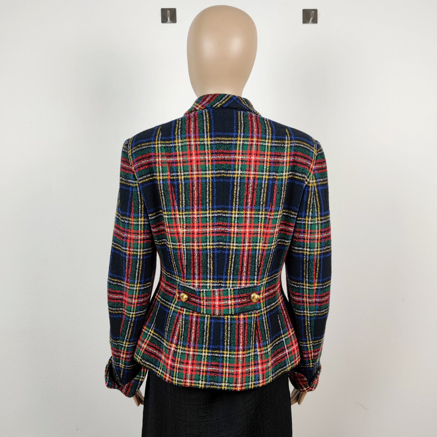 Blazer Moschino couture tartan bottoni cuore oro