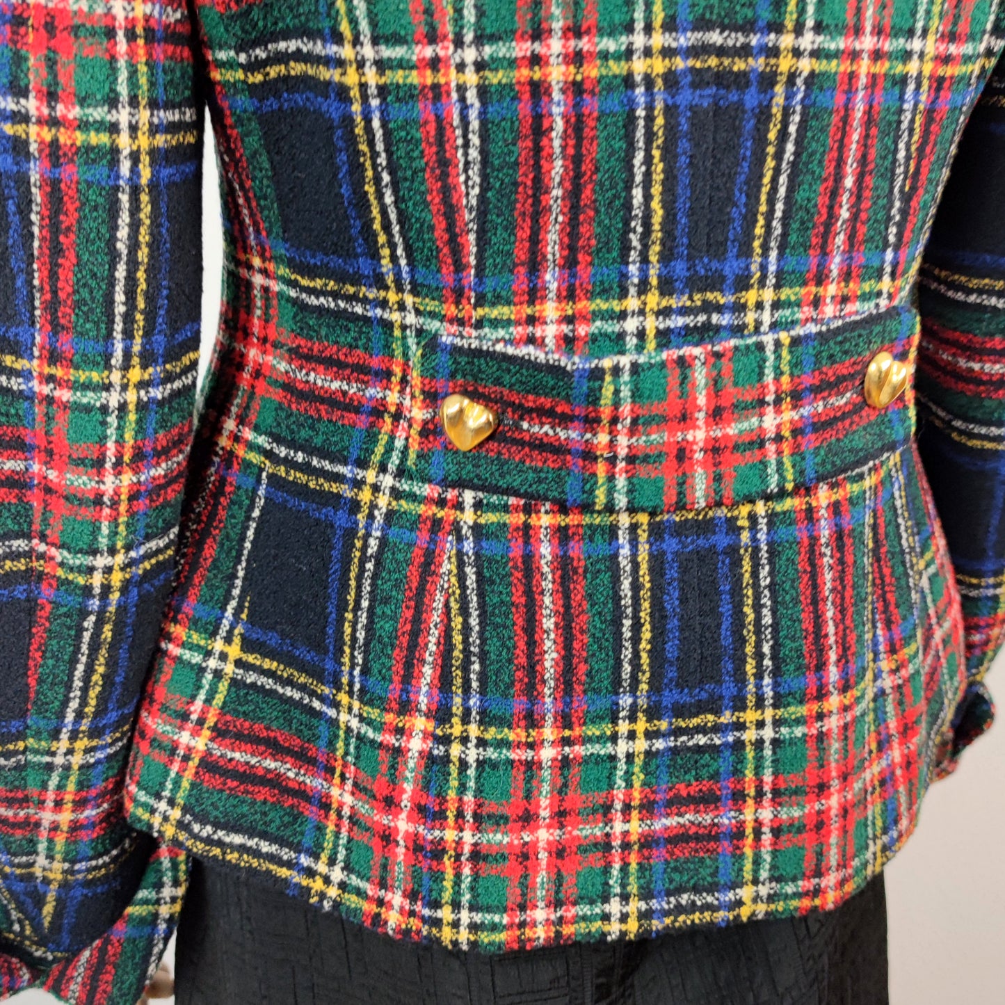 Blazer Moschino couture tartan bottoni cuore oro