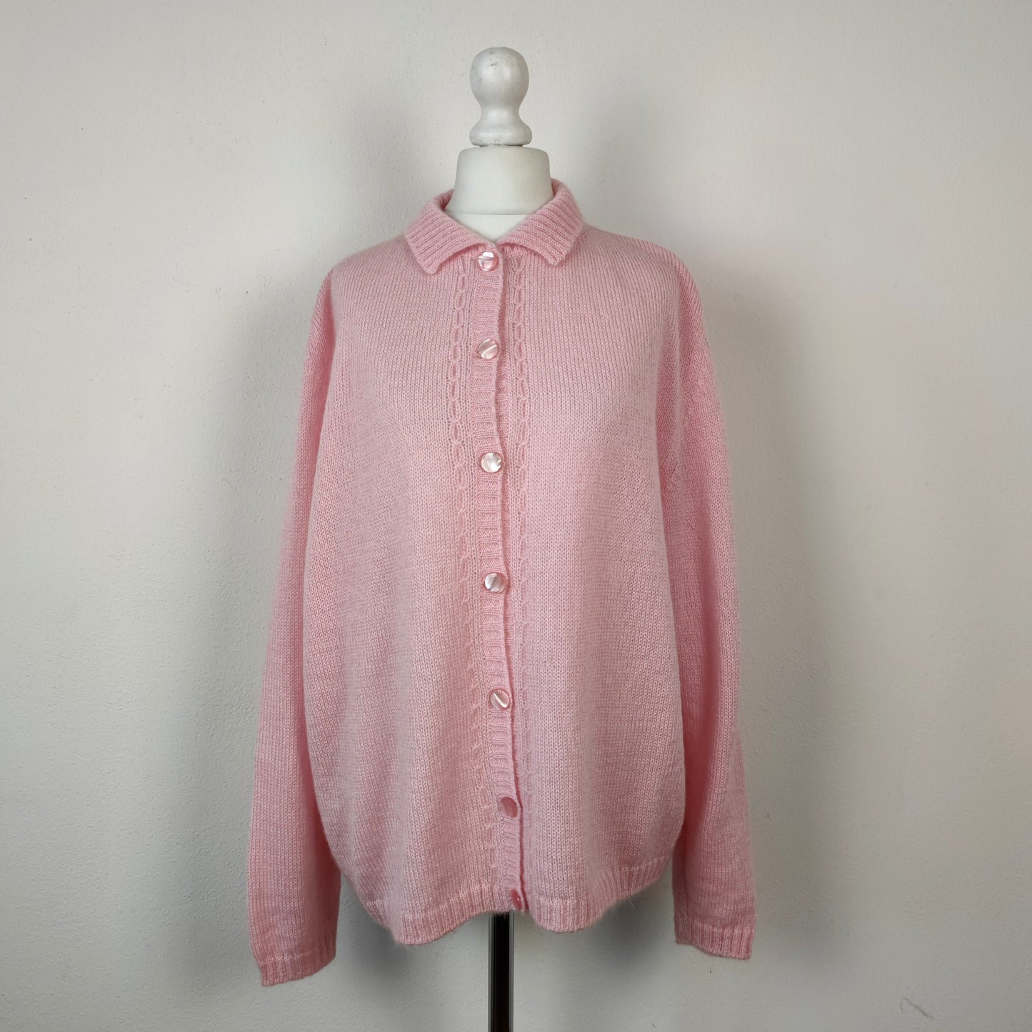 Cardigan vintage rosa pura lana