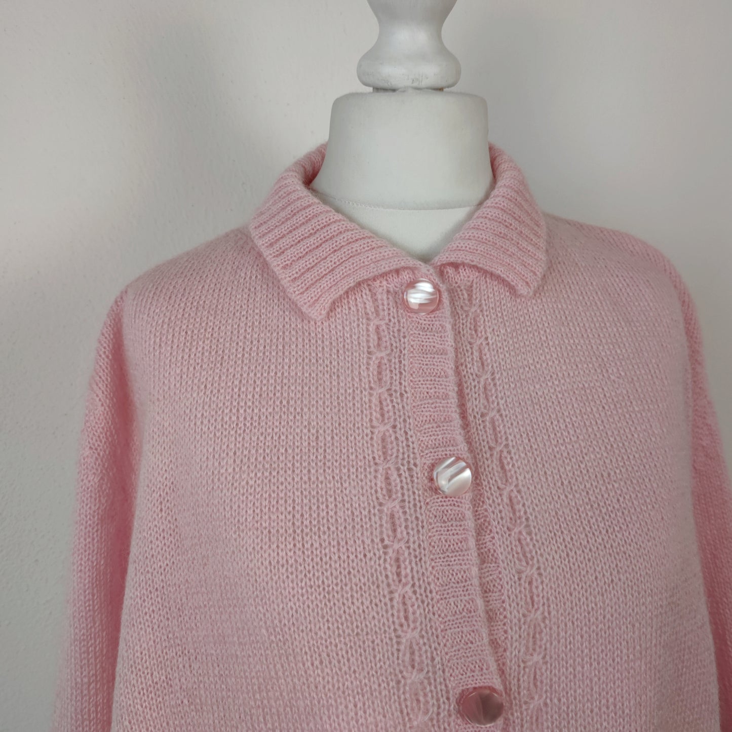 Cardigan vintage rosa pura lana