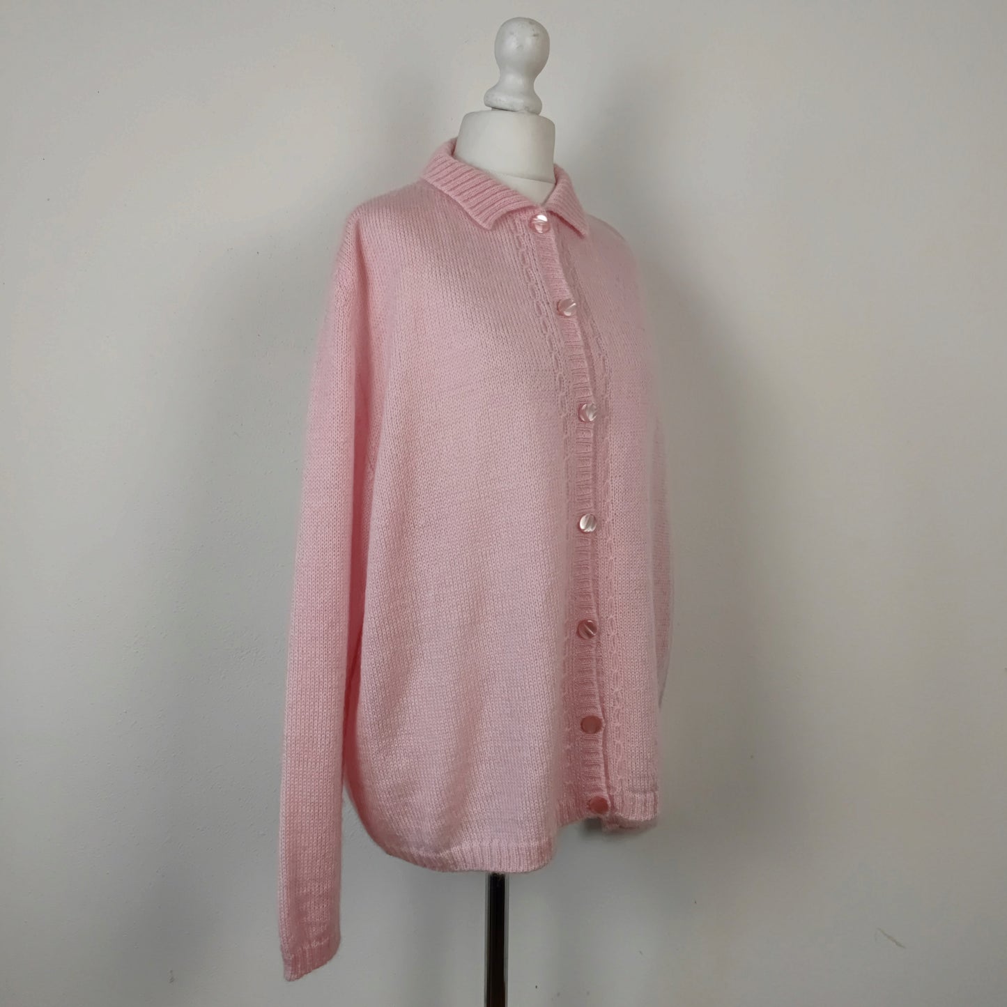 Cardigan vintage rosa pura lana