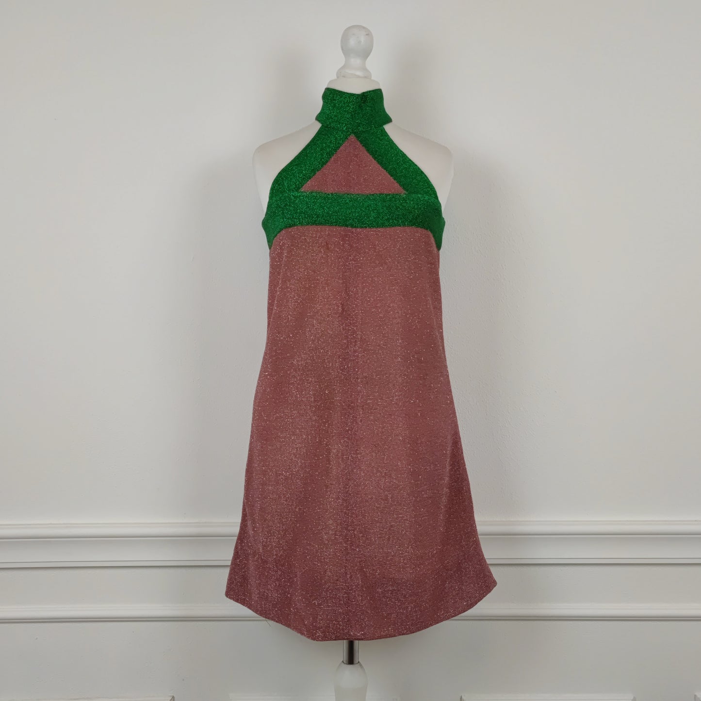 Mini abito Missoni Emmanuelle Khanh 1966 lurex verde e rosa