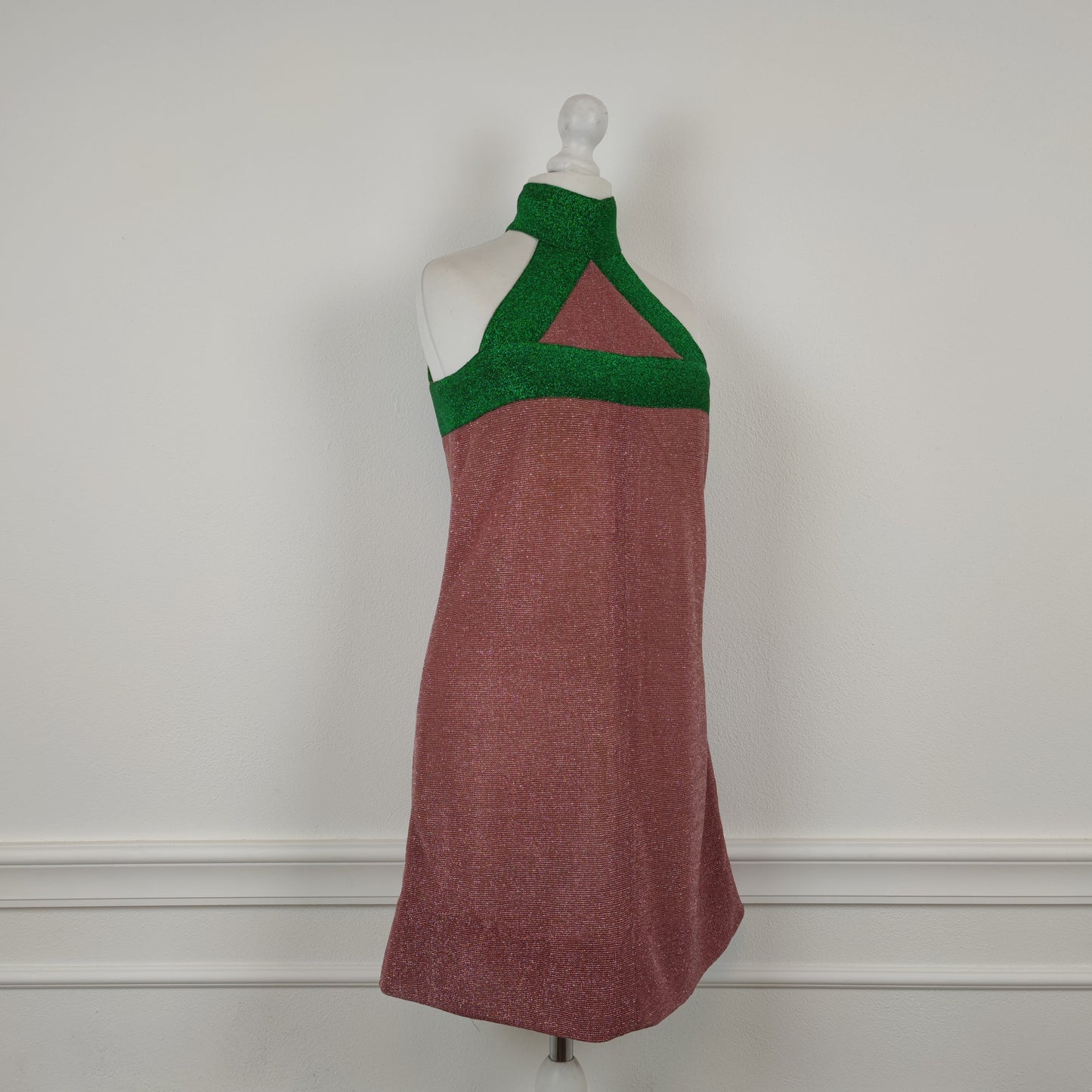 Mini abito Missoni Emmanuelle Khanh 1966 lurex verde e rosa