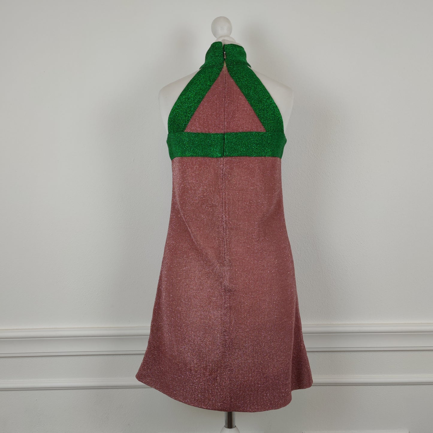 Mini abito Missoni Emmanuelle Khanh 1966 lurex verde e rosa