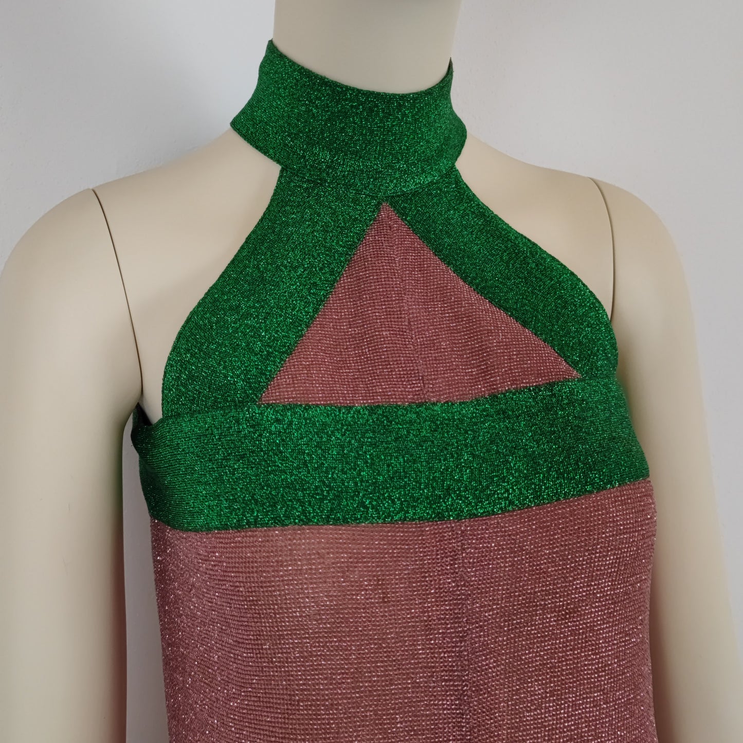 Mini abito Missoni Emmanuelle Khanh 1966 lurex verde e rosa