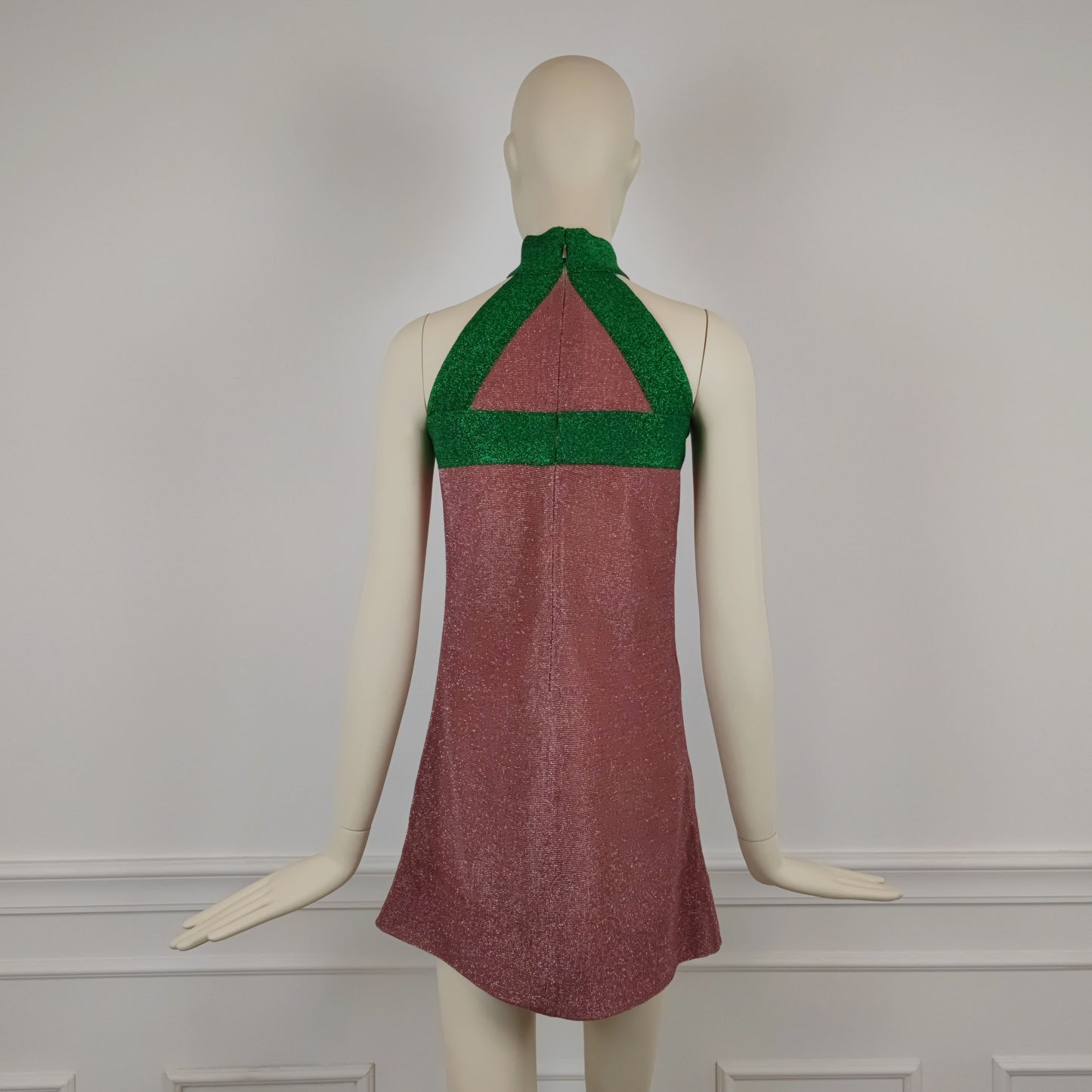 Mini abito Missoni Emmanuelle Khanh 1966 lurex verde e rosa