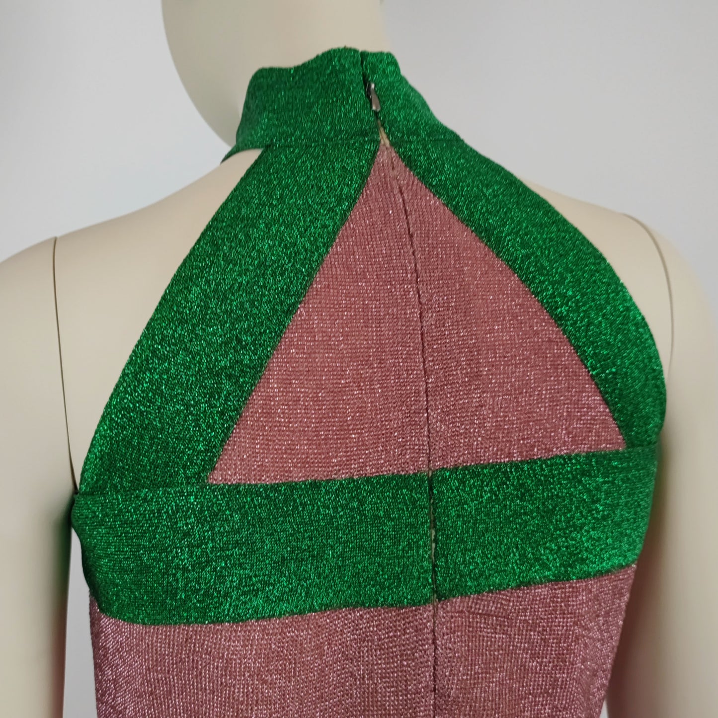 Mini abito Missoni Emmanuelle Khanh 1966 lurex verde e rosa