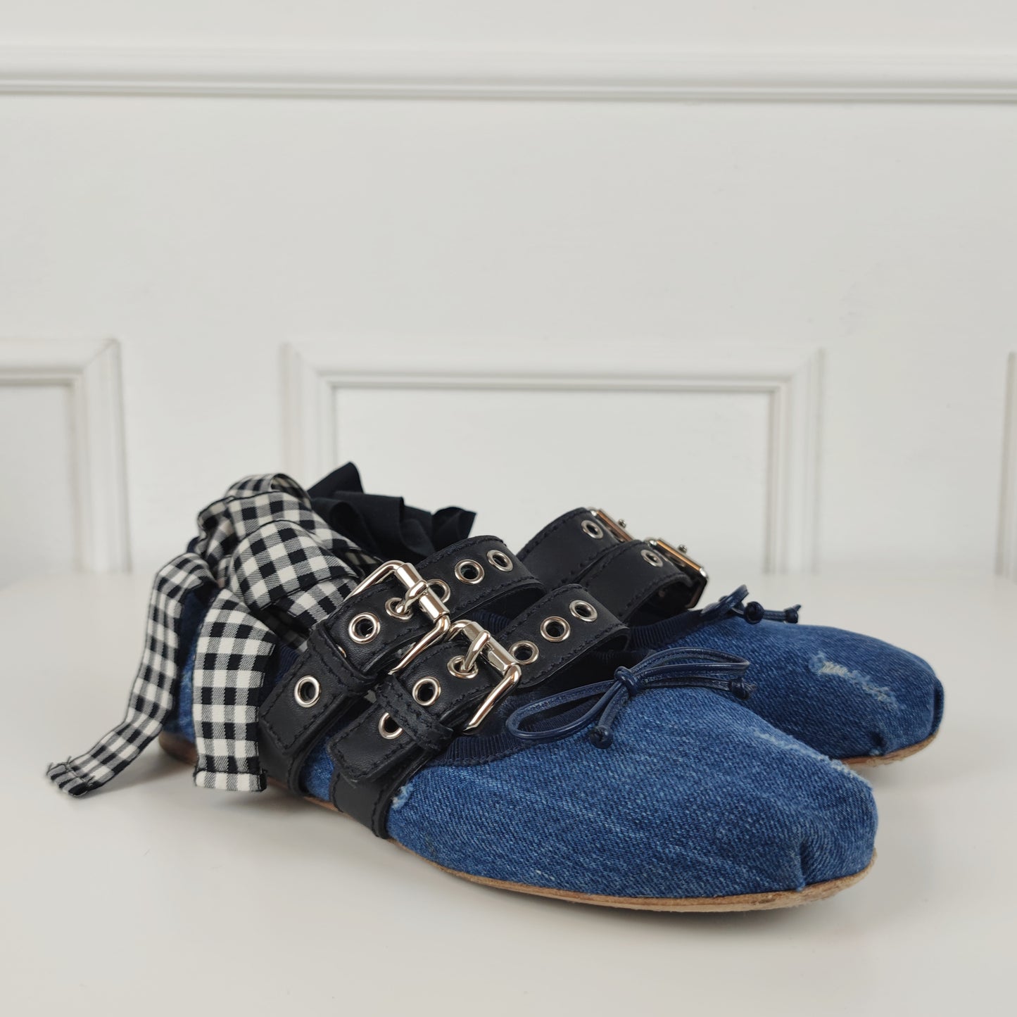 Ballerine Miu miu denim con lacci