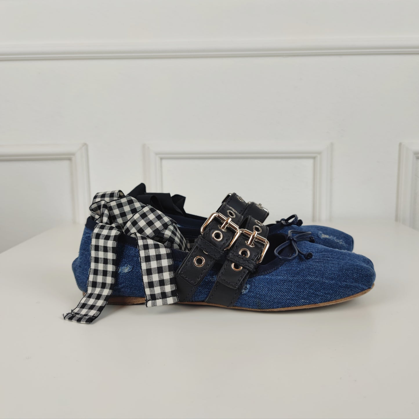 Ballerine Miu miu denim con lacci