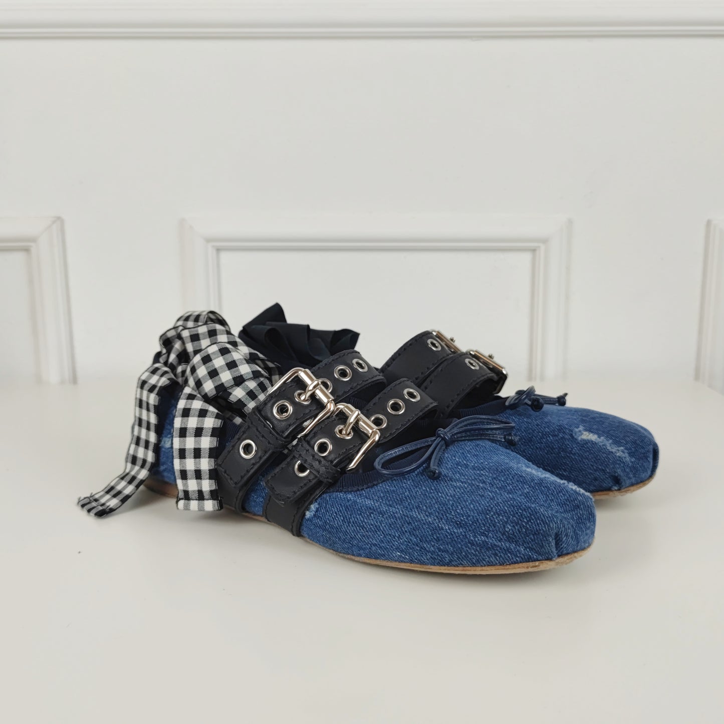 Ballerine Miu miu denim con lacci