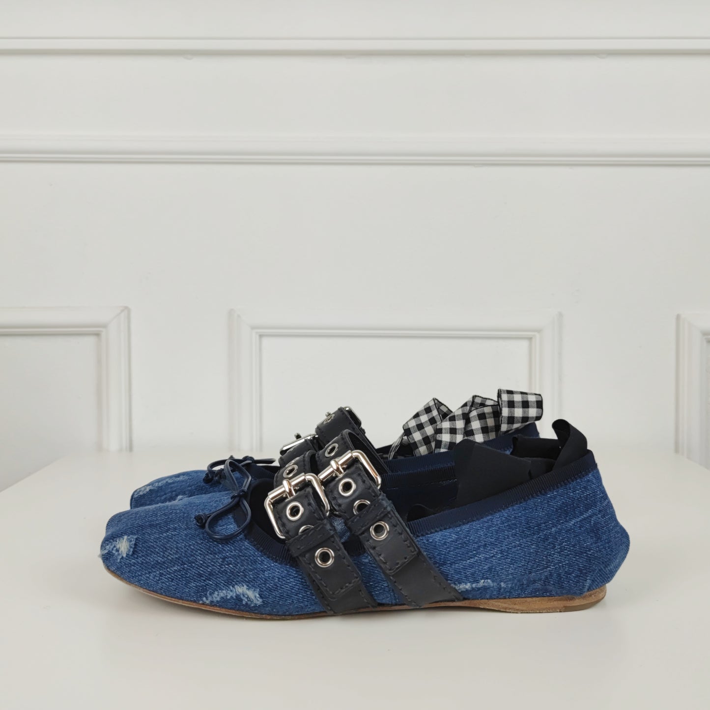 Ballerine Miu miu denim con lacci