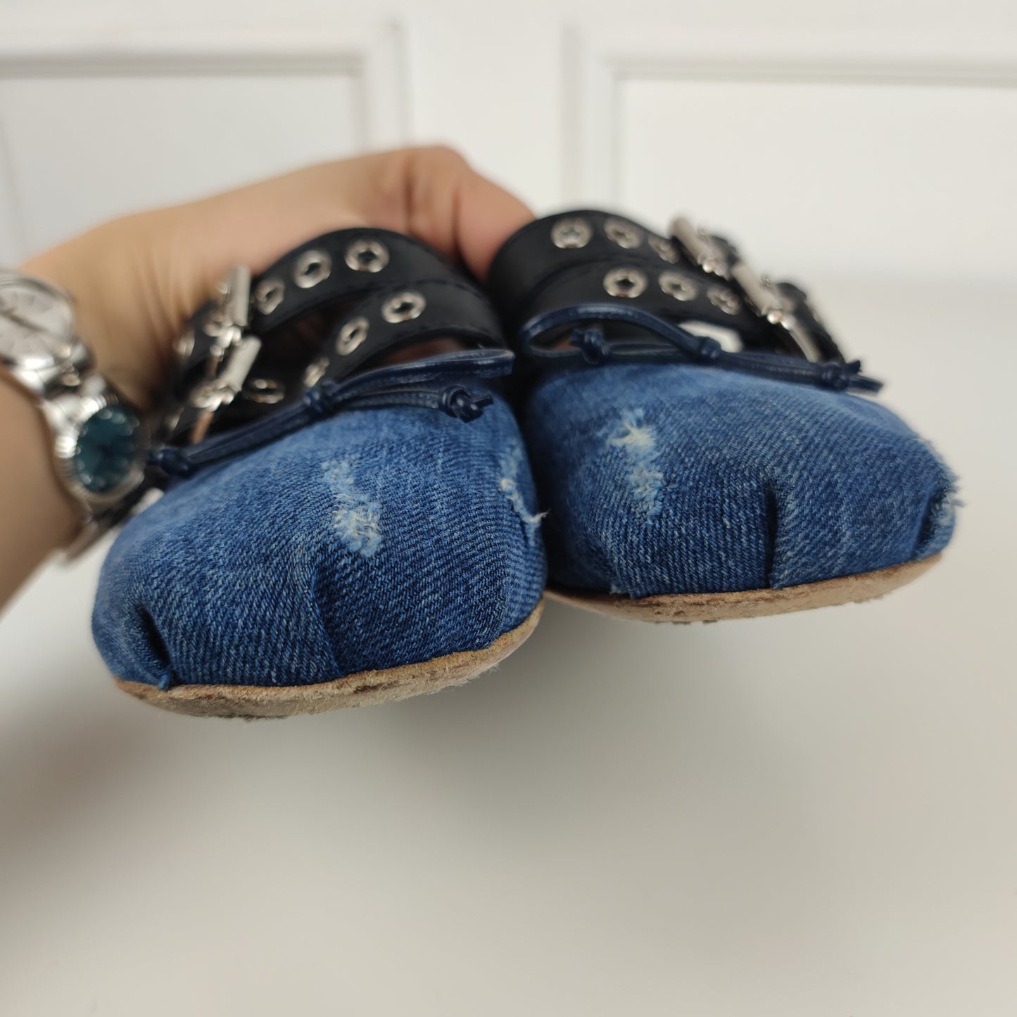 Ballerine Miu miu denim con lacci