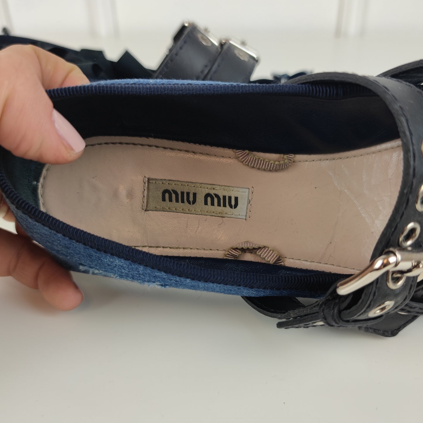 Ballerine Miu miu denim con lacci