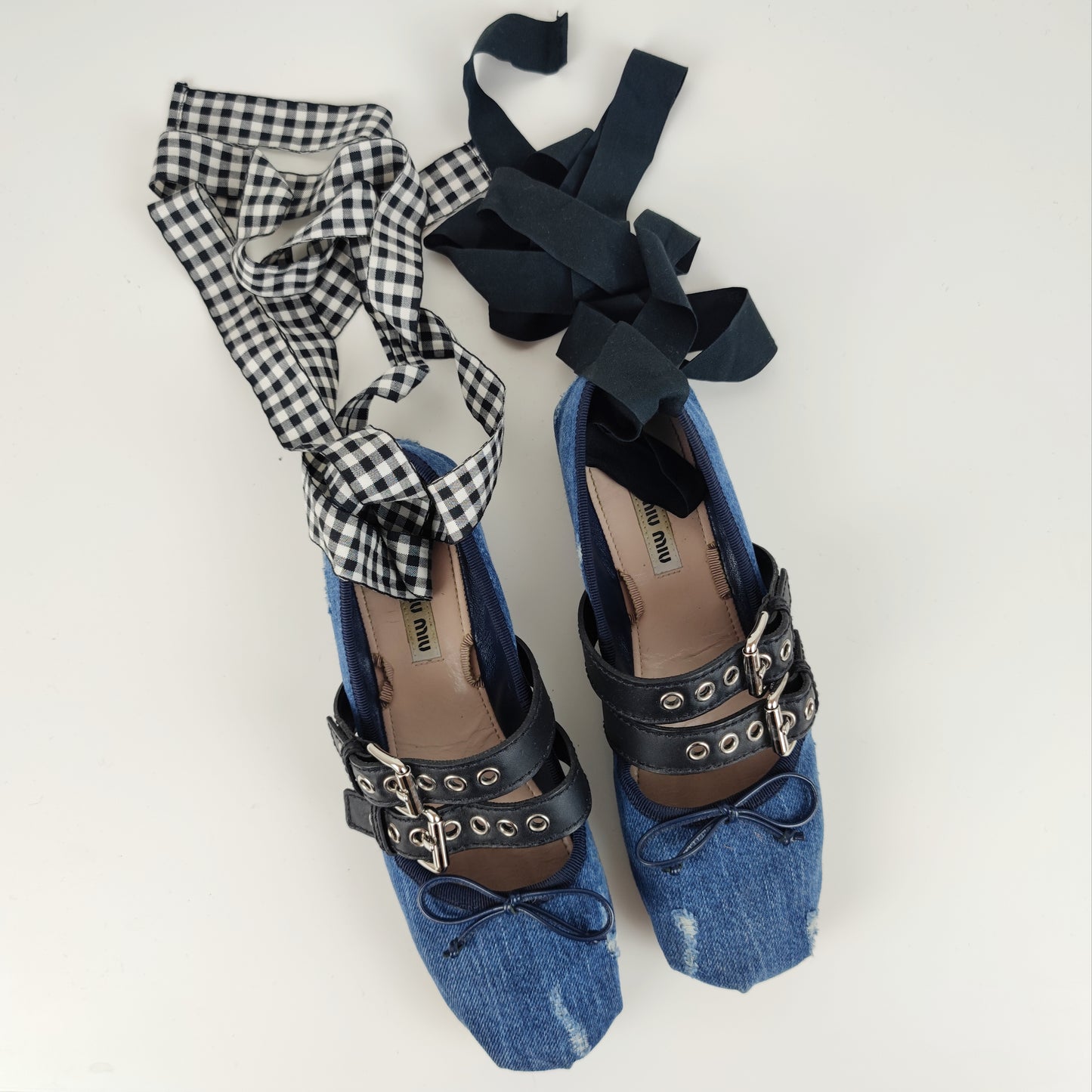 Ballerine Miu miu denim con lacci