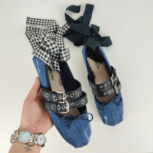 Ballerine Miu miu denim con lacci